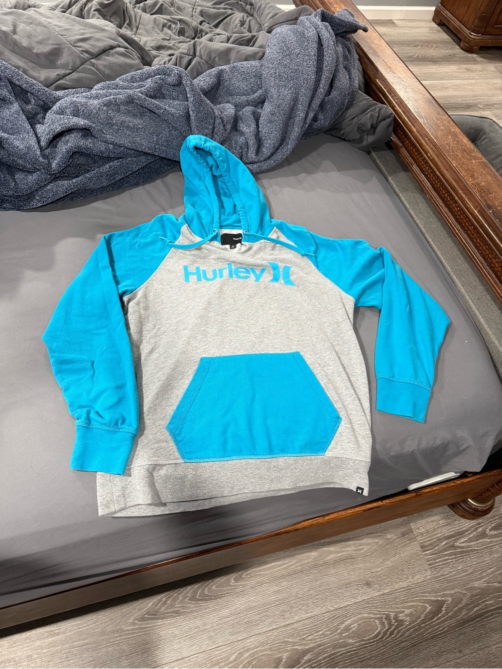 Hurley Gray and Bright Blue Pullover Hoodie